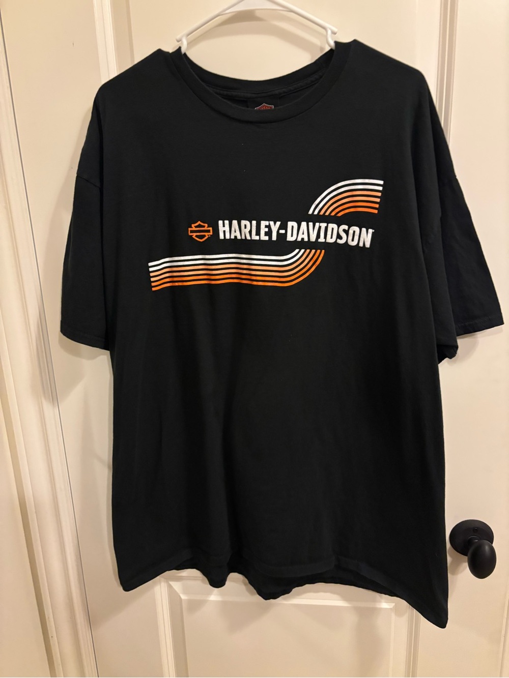 Harley Davidson 2XL Black Retro Graphic T Shirt Orange Logo Biker Tee XXL